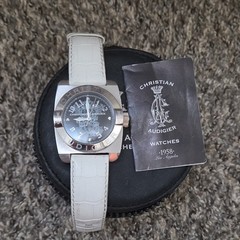 Christian Audigier Quartz 45mm Stainless Watch White Strap Black Dial Box
