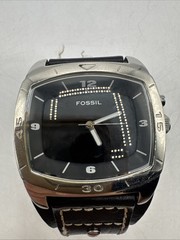 Fossil Big Tic Watch Men 41mm Silver Black Leather Band AM-3696