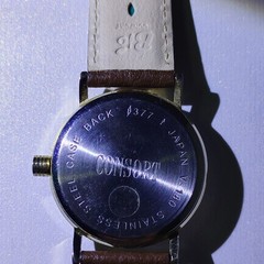 Consort Analog Wood Grain Beige Dial Brown Leather Stainless Steel Wristwatch