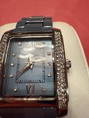 Anne Klein Ceramic Jeweled Bracelet Watch Ref Number: 10/9923 EUC Blue Grey