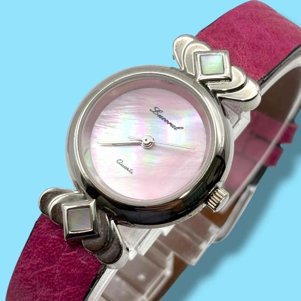 Excellent Condition Working Lucoral Ladies Watch Pink Shell Dial Quartz
