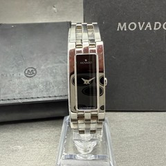 Movado Esperanza Tank Watch Women 14mm Black Dial Steel Rectangle W/Box New Batt