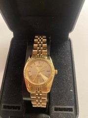Embassy Gold-Tone Diamond Accent Quartz Watch w/ Deployment Buckle Close New/Box