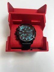 Diesel Men’s Chronograph Griffed Black Leather Strap Watch 46mm DZ4519