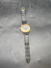 Dejuno Quartz Wristwatch Black Dial & Band Music Note Hand Needs Battery Vintage