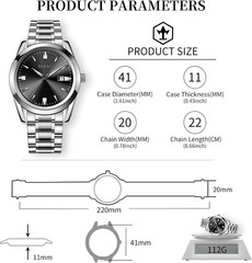 Sophisticated Men’s Dress Watch in Stainless Steel – Big Face, Luminous Features