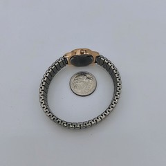 Silvertone Stretch Band Copper Tone Bezel Case Silver Dial Watch NEW BATTERY