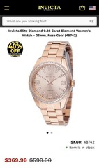 Invicta Elite Diamond 0.28 Carat Diamond Women’s Watch – 36mm, Rose Gold (48742)