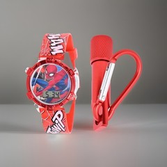 Marvel Spider-Man LCD Digital Watch & Flashlight Set New Red Web Carabiner NIB