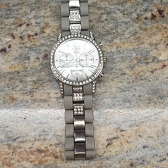 BKE Silver Tone Chronograph Quartz Wristwatch Stainless Steel Roman Numerals