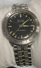 VINTAGE BULOVA ACCUTRON ASTRONAUT 214 TUNING FORK GMT 38mm STAINLESS STEEL WATCH