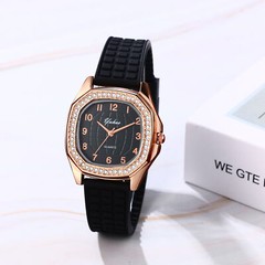 Women Girls Rhinestone Square Dial Jelly Silicone Band Quartz Analog Wrist Watch
