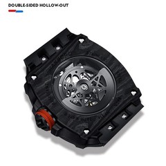 HANBORO Men Automatic Watch Tonneau Mechanical Wristwatch Sapphire Carbon Fiber