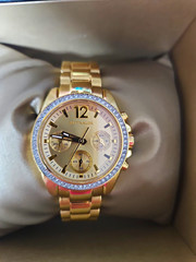 Wittnauer WN4074 Women’s Gold Tone Chronograph Watch Crystal Bezel Box & Papers