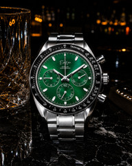 Élan Noir Chronograph Watch VK63 Emerald Green Sapphire Crystal Steel 40mm