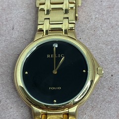 Relic Folio Quartz Watch ZR77018 Men 30m Gold Black Analog Needs Battery