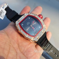 Iced Watch Rose Gold Bling Rapper Stylish Simulate Diamond Silicone Band Luxury