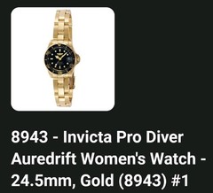Invicta Pro Diver Women’s 24.5mm Gold SS Bracelet Black Dial Quartz Date 100m
