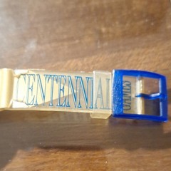 Swatch Centennial Quartz Chronograph 39mm 200m Clear Case Gold/Blue Strap