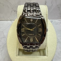 Allude Diamond Men’s Watch Quartz FMD Japan Black Gold Tone Tonneau Barrel EUC