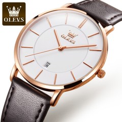 OLEVS Watch 30m Waterproof Ultrathin Quartz Wristwatch Leather Band Men Women