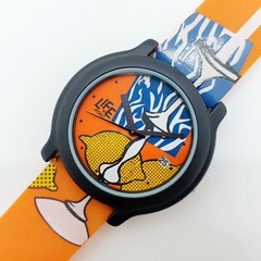 Orange Classic Abstract Adec by Citizen Quartz Watch with Date Window 1990s