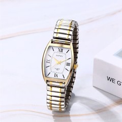 Women Elderly Two Tone Elastic Band Big Numbers Easy to Read Quartz Analog Watch
