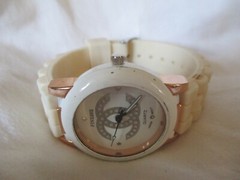 Charming Charlie Finesse Wristwatch White Buckle Band Rose Gold Toned