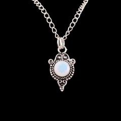 925 Silver Round Opal Pendant October Birthstone Mother Milky Opal