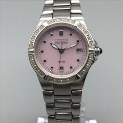 Citizen Eco-Drive Womens Watch 26mm Pink Dial Diamond Bezel Stainless Band 6.5″