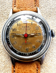 Vintage Pierce WW2 military era wristwatch mechanical 40’s tropical patina Works