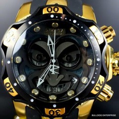 Invicta Reserve Venom DC Comics Joker Gold Plated Black 52mm Swiss Mvt Watch New