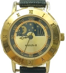 Watch-It Moon Stars Dial Gold Tone Roman Bezel Art Watch New Battery ✔️