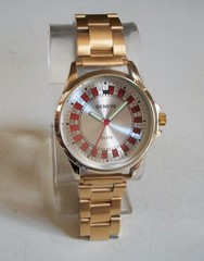 Men’s Gold Finish Silver & Red Dial Dressy Casual Fashion Wrist Watch
