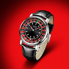 Mens Luxury Watch Roulette Gambler Analog Quartz 30M Waterproof Wristwatch Black