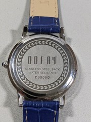 Oofay Silver Tone Dial Central Second Hand Round Case 42 mm Blue Leather Watch