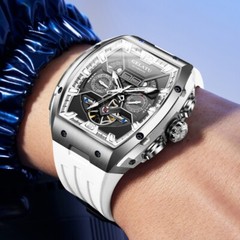 Men’s Automatic Mechanical Watch Tonneau Sapphire Glass 50M Waterproof Luminous