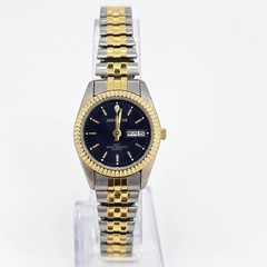 VTG Jordache Women Watch 25MM Black Dial Day Date 6″ Band New Battery READ