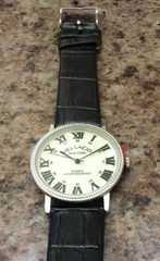 Vellacio New York Men’s Watch Round Pearl Dial Roman Numeral Black Leather Band!