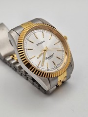 Vintage 1996 Gruen PRESIDENTIAL 3 Hand Men Quartz Watch Fluted Jubilee Twotone🔥