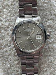 Rolex Date 1500 34mm silver sigma dial 1970s with box
