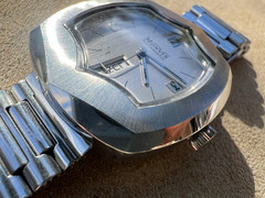 Vintage Monvis watch rare All Steel Asymmetric Automatic w. Band 1960’s Works