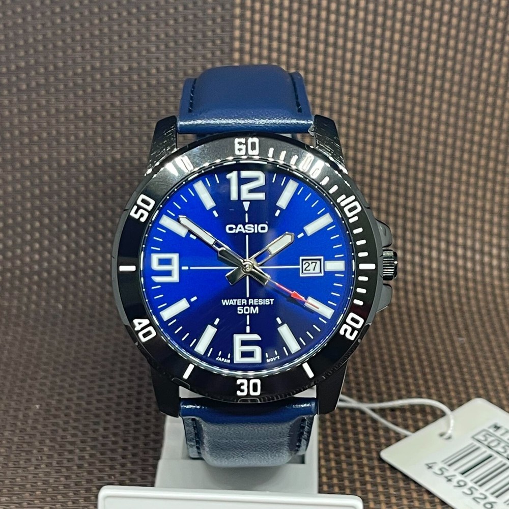 Casio MTP-VD01BL-2B Blue Leather Analog Quartz Sporty Design Men’s Casual Watch