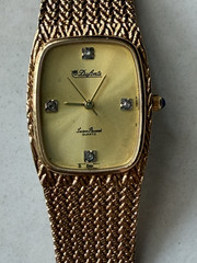 Vintage Dufonte Lucien Piccard Gold Tone Watch Rectangle Quartz Diamond Face