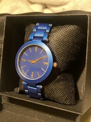 INC International All Blue Ion Plated Stainless Steel 38MM Watch NEW Battery