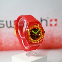 Swatch Swiss Made Retro Rosso GR185 34MM Red Fluo Yellow Screen Silicone Watch