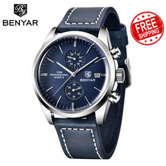 BENYAR 5187 Men’s Chronograph Watch Leather Waterproof Military Date Quartz