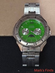 Guess Waterpro Chrono Style 39mm Green Dial Two Tone Moonphase Quartz Mens Watch
