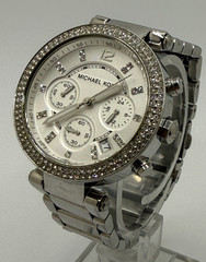 Michael Kors MK5353 Parker Watch Women’s Silver Chronograph Size 6 – New Battery