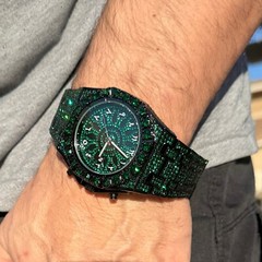 Men’s Green Ice Chunky Hip Hop Watch CZ Iced Bling Out Arabic Numerals 8.5″